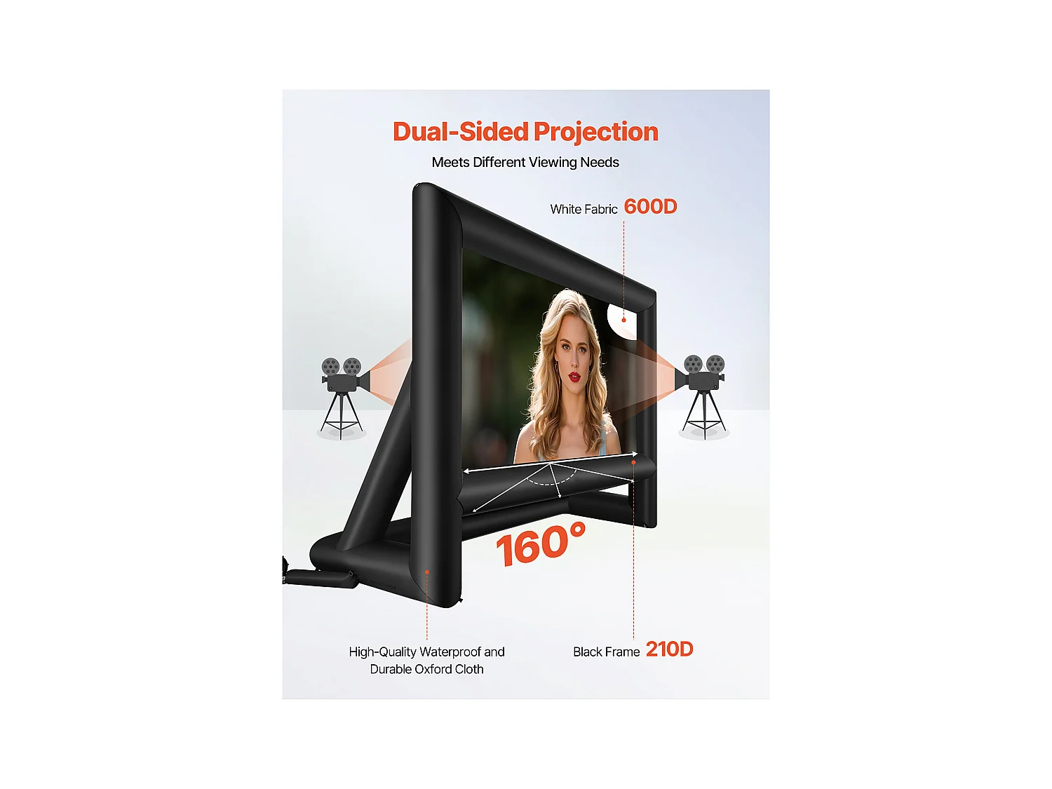 Écran de Projection Gonflable SucceBuy, Matériau 600D, Portable avec Sac de Rangement, Format 16:9, Idéal pour Home Cinéma, 476 x 200 x 378 cm