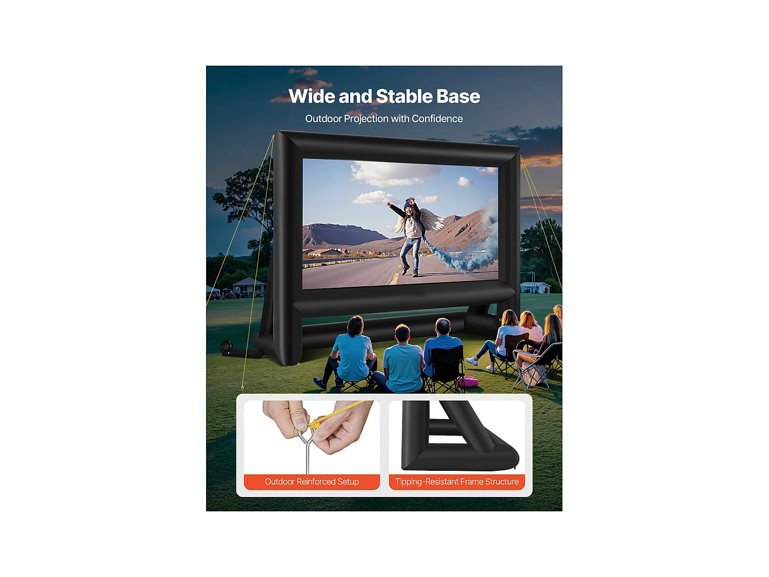 Écran de Projection Gonflable SucceBuy, Matériau 600D, Portable avec Sac de Rangement, Format 16:9, Idéal pour Home Cinéma, 476 x 200 x 378 cm