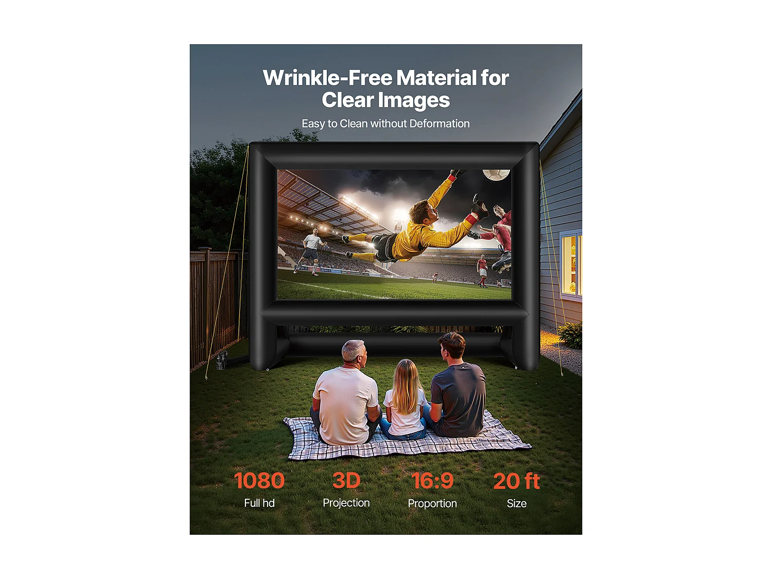 Écran de Projection Gonflable SucceBuy, Matériau 600D, Portable avec Sac de Rangement, Format 16:9, Idéal pour Home Cinéma, 476 x 200 x 378 cm