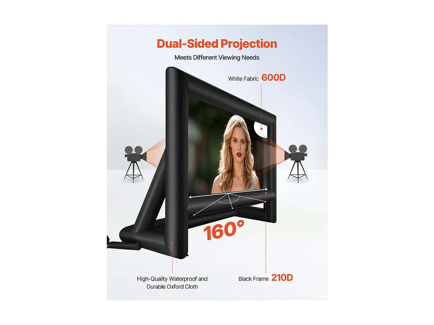 Écran de Projection Gonflable SucceBuy, Matériau 600D, Portable avec Sac de Rangement, Format 16:9, Idéal pour Home Cinéma, 476 x 200 x 378 cm