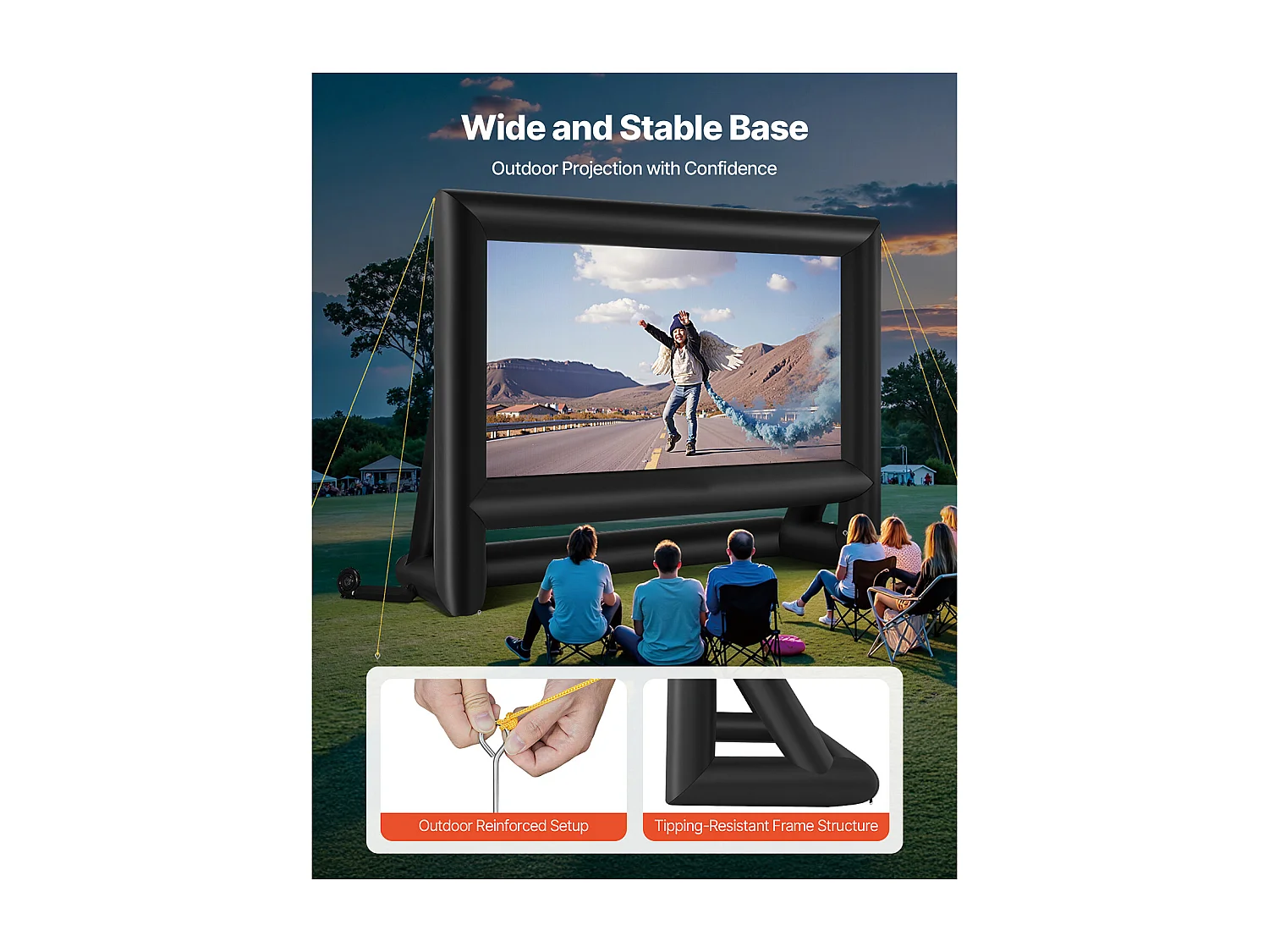 Écran de Projection Gonflable SucceBuy, Matériau 600D, Portable avec Sac de Rangement, Format 16:9, Idéal pour Home Cinéma, 476 x 200 x 378 cm