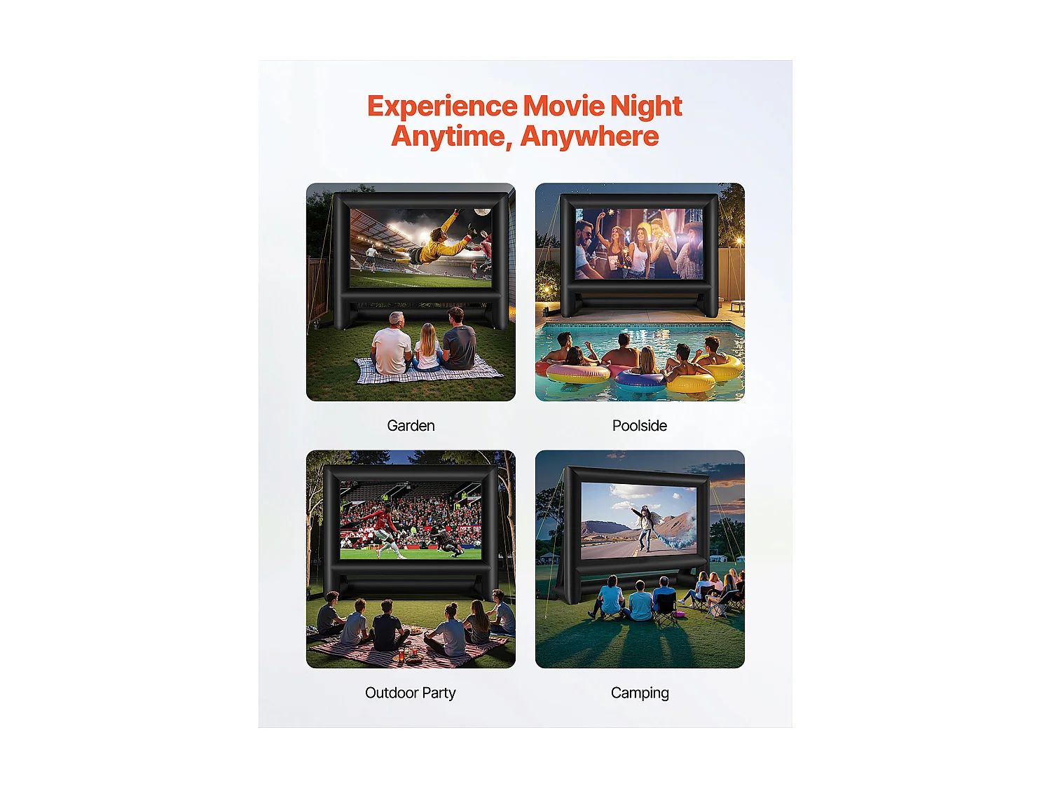 Écran de Projection Gonflable SucceBuy, Matériau 600D, Portable avec Sac de Rangement, Format 16:9, Idéal pour Home Cinéma, 476 x 200 x 378 cm