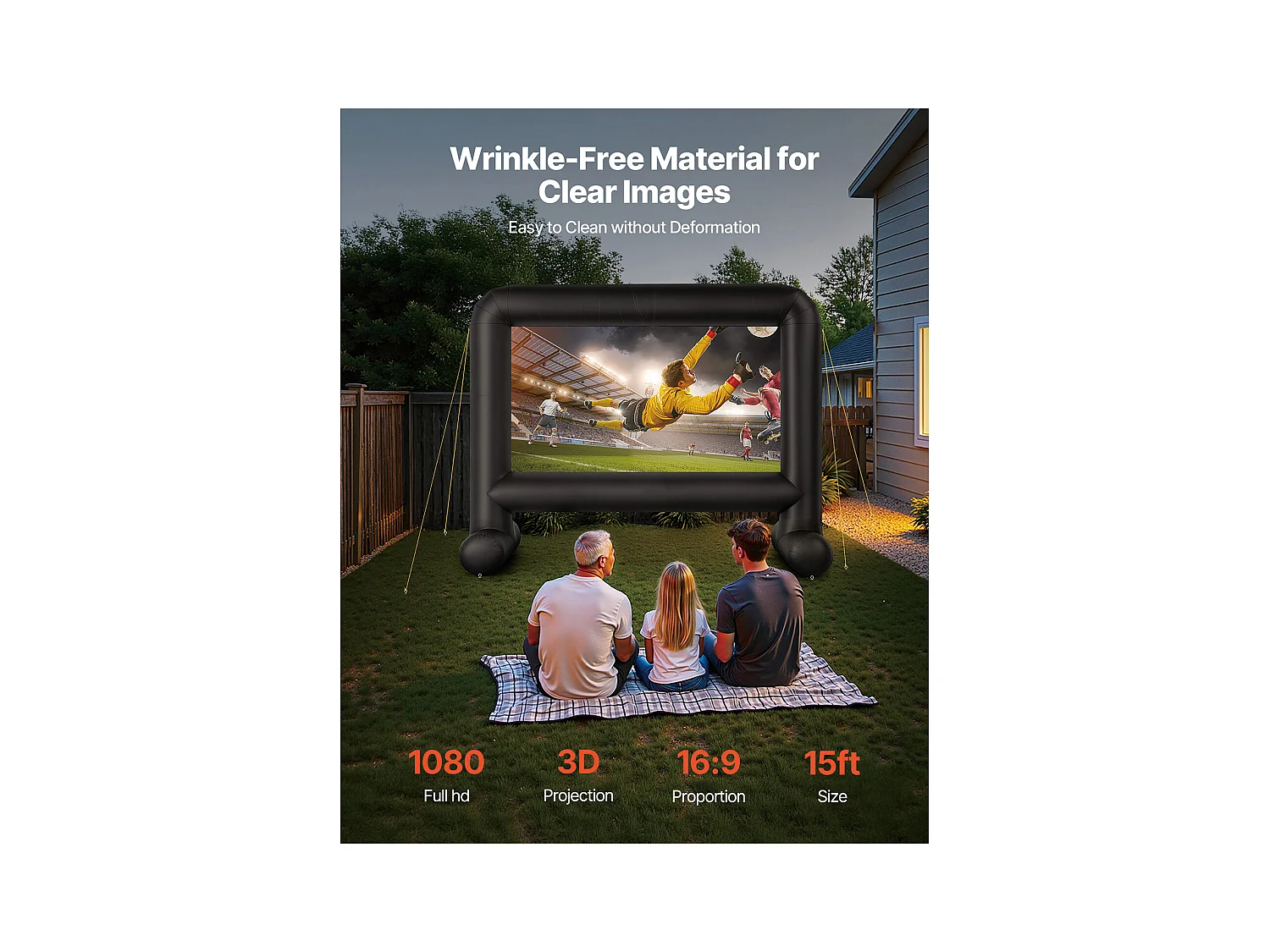 Écran de Projection Gonflable SucceBuy, Matériau 600D, Portable avec Sac de Rangement, Format 16:9, Idéal pour Home Cinéma, 354 x 130 x 290 cm