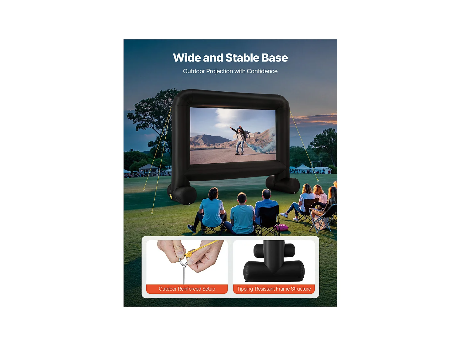 Écran de Projection Gonflable SucceBuy, Matériau 600D, Portable avec Sac de Rangement, Format 16:9, Idéal pour Home Cinéma, 354 x 130 x 290 cm