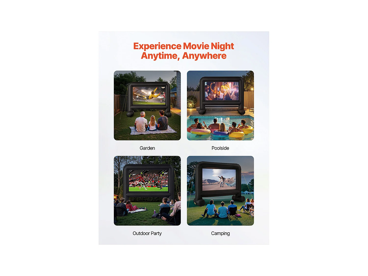 Écran de Projection Gonflable SucceBuy, Matériau 600D, Portable avec Sac de Rangement, Format 16:9, Idéal pour Home Cinéma, 354 x 130 x 290 cm