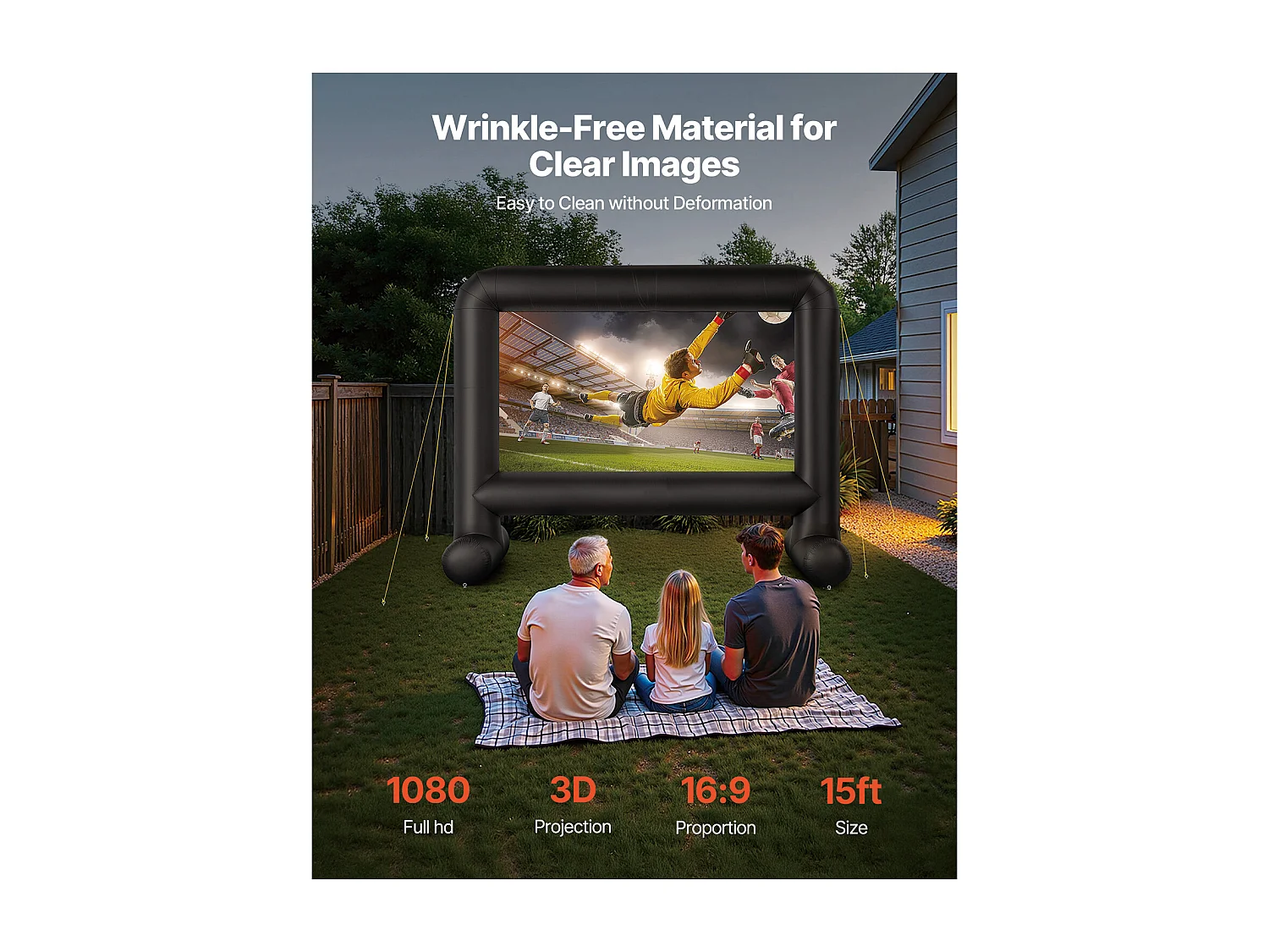 Écran de Projection Gonflable SucceBuy, Matériau 600D, Portable avec Sac de Rangement, Format 16:9, Idéal pour Home Cinéma, 354 x 130 x 290 cm