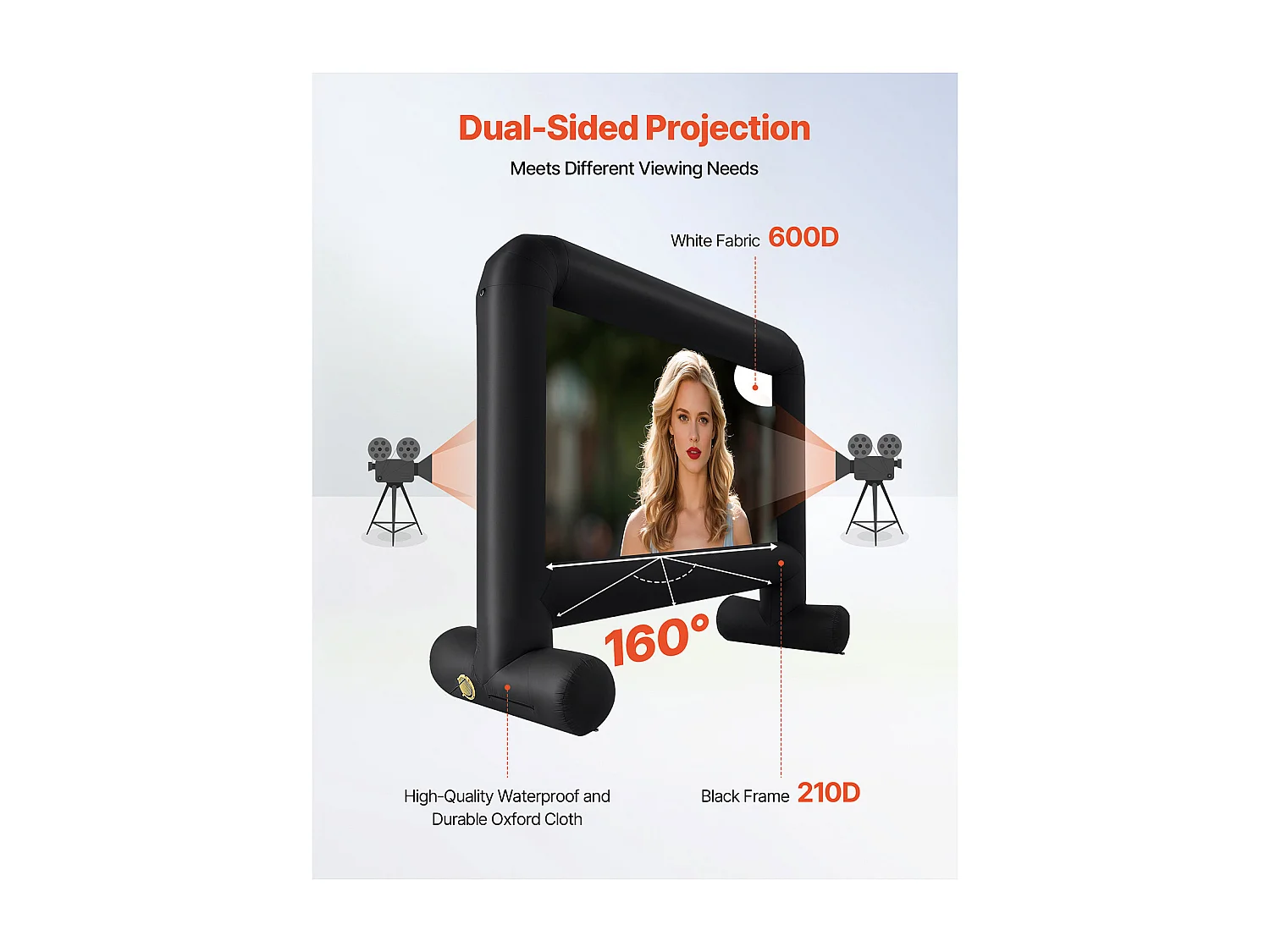 Écran de Projection Gonflable SucceBuy, Matériau 600D, Portable avec Sac de Rangement, Format 16:9, Idéal pour Home Cinéma, 354 x 130 x 290 cm