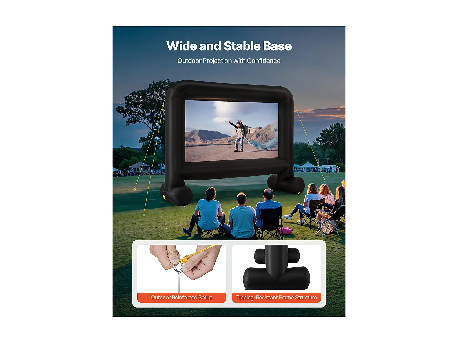 Écran de Projection Gonflable SucceBuy, Matériau 600D, Portable avec Sac de Rangement, Format 16:9, Idéal pour Home Cinéma, 354 x 130 x 290 cm