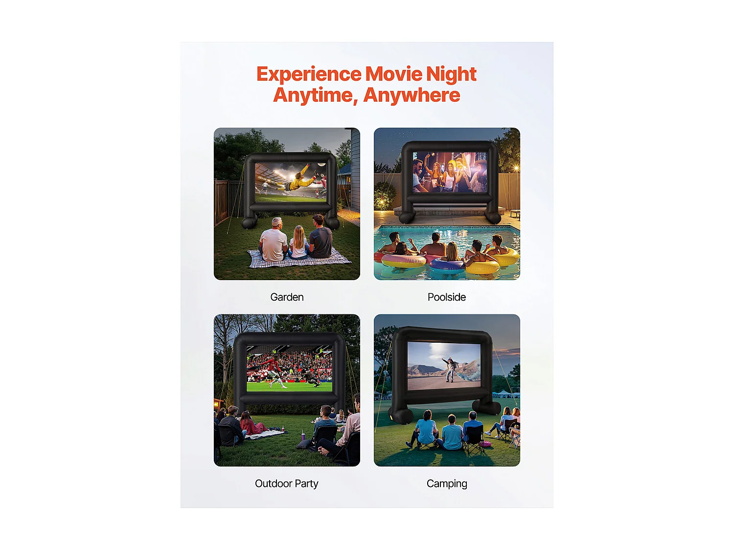 Écran de Projection Gonflable SucceBuy, Matériau 600D, Portable avec Sac de Rangement, Format 16:9, Idéal pour Home Cinéma, 354 x 130 x 290 cm