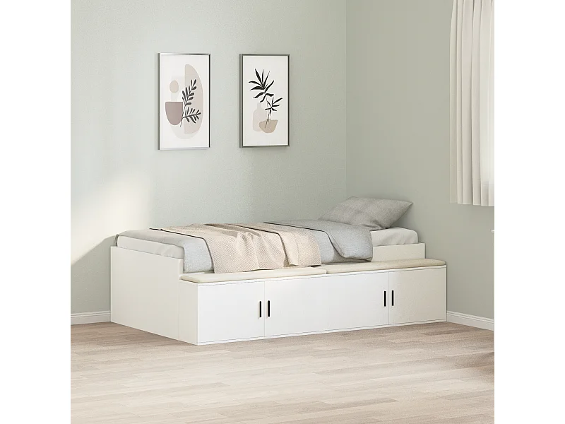 Lit simple | Lit adulte, enfant | Cadre de lit avec rangement Blanc 80x200 cm Bois d'ingénierie