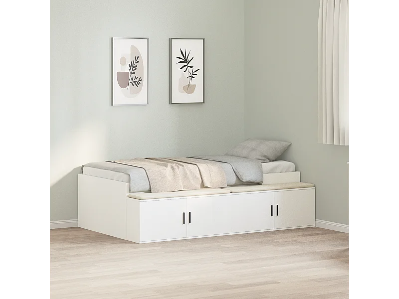 Lit simple | Lit adulte, enfant | Cadre de lit avec rangement Blanc 80x200 cm Bois d'ingénierie