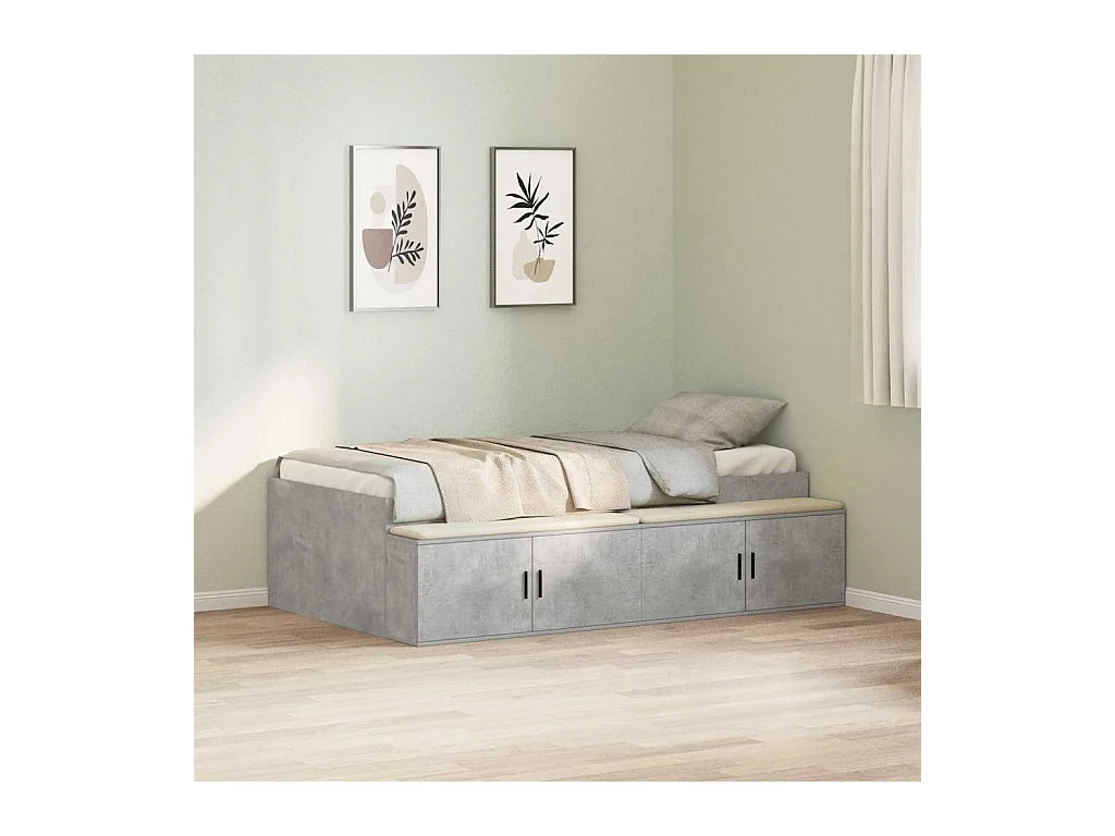 Lit simple | Lit adulte, enfant | Cadre de lit avec rangement Gris béton 80x200 cm