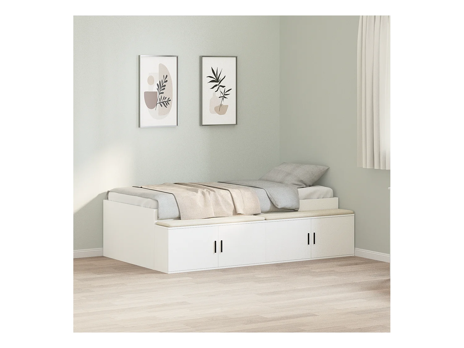 Lit simple | Lit adulte, enfant | Cadre de lit avec rangement Blanc 90x190 cm Bois d'ingénierie