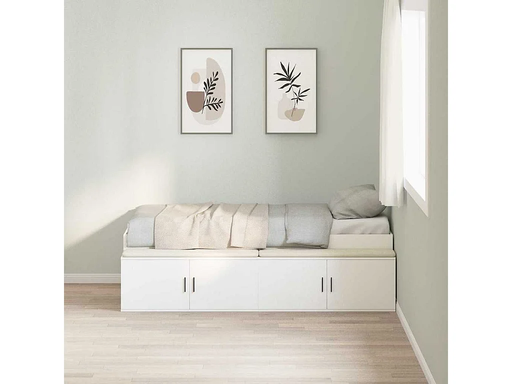 Lit simple | Lit adulte, enfant | Cadre de lit avec rangement Blanc 90x190 cm Bois d'ingénierie