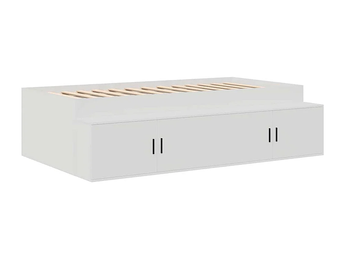 Lit simple | Lit adulte, enfant | Cadre de lit avec rangement Blanc 90x190 cm Bois d'ingénierie