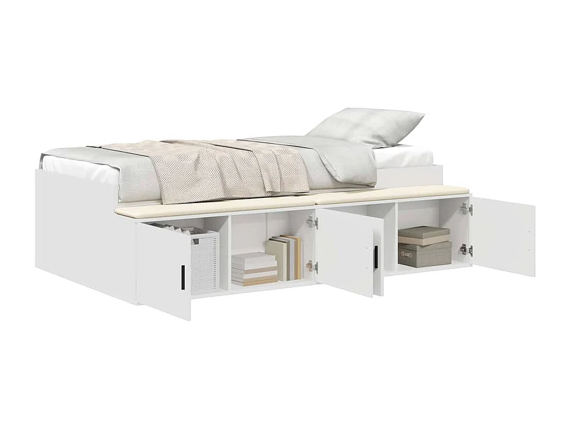 Lit simple | Lit adulte, enfant | Cadre de lit avec rangement Blanc 90x190 cm Bois d'ingénierie