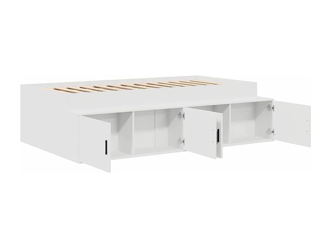 Lit simple | Lit adulte, enfant | Cadre de lit avec rangement Blanc 90x190 cm Bois d'ingénierie