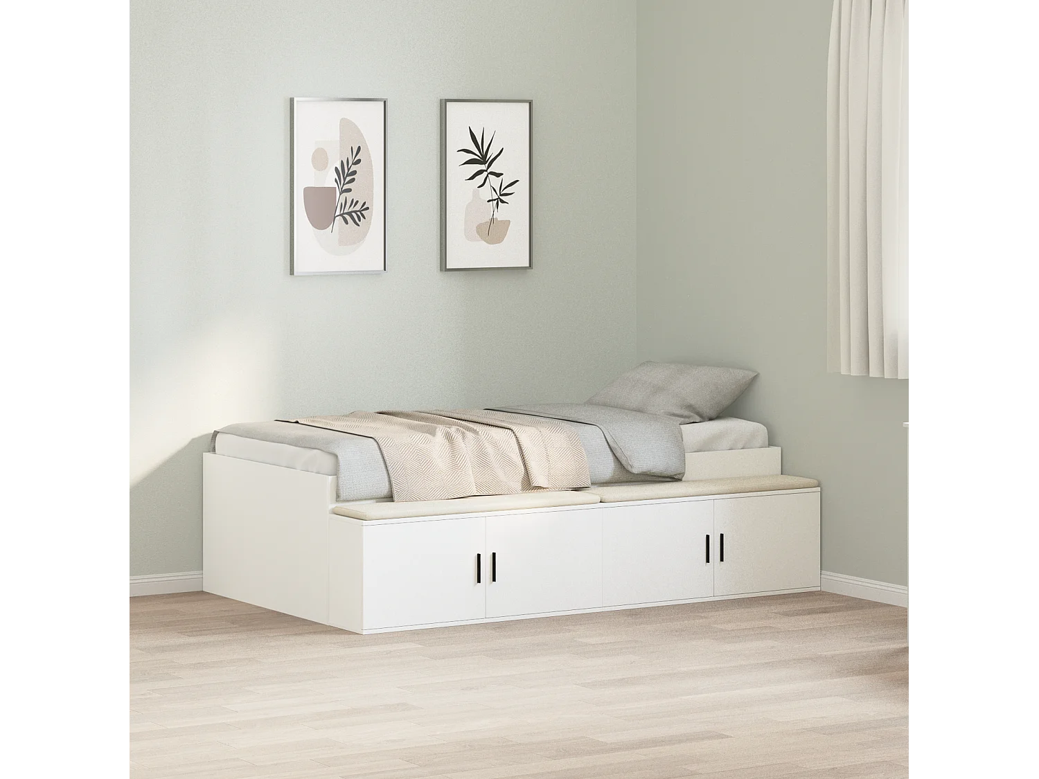 Lit simple | Lit adulte, enfant | Cadre de lit avec rangement Blanc 90x190 cm Bois d'ingénierie