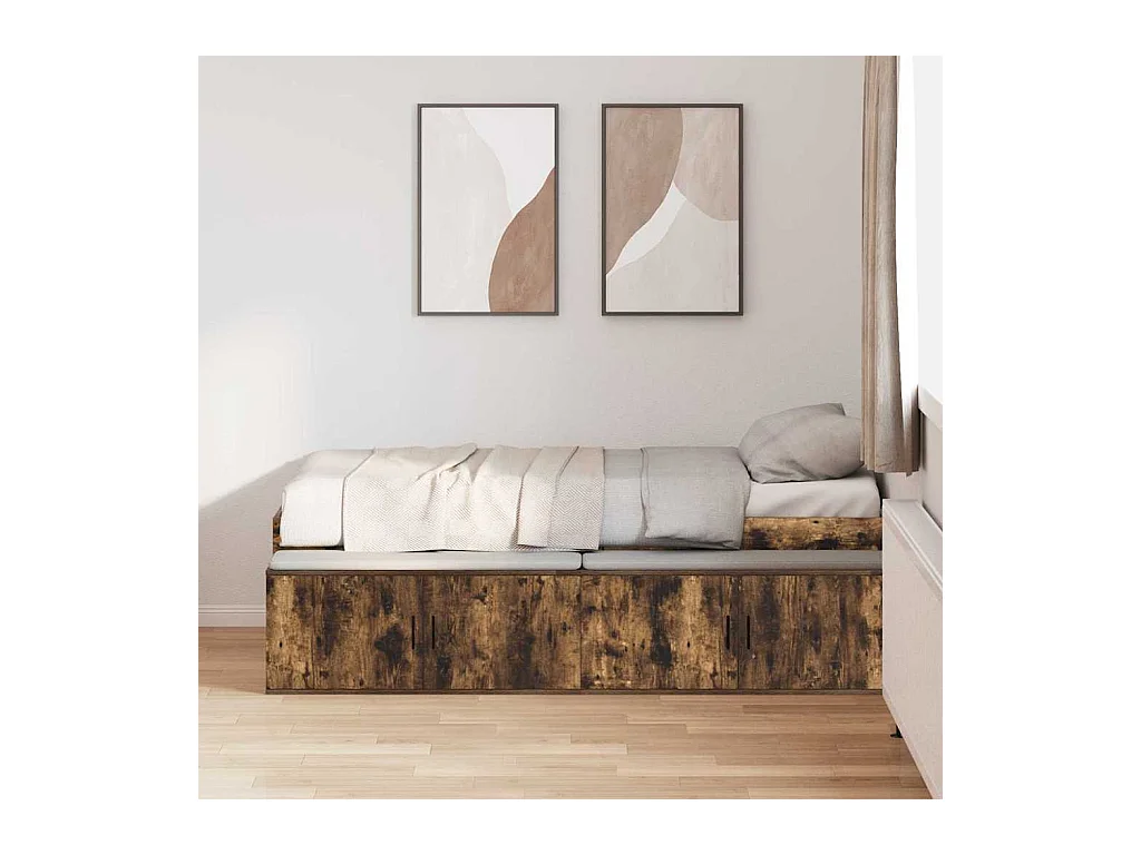 Lit simple | Lit adulte, enfant | Cadre de lit avec rangement Chêne fumé 90x200 cm