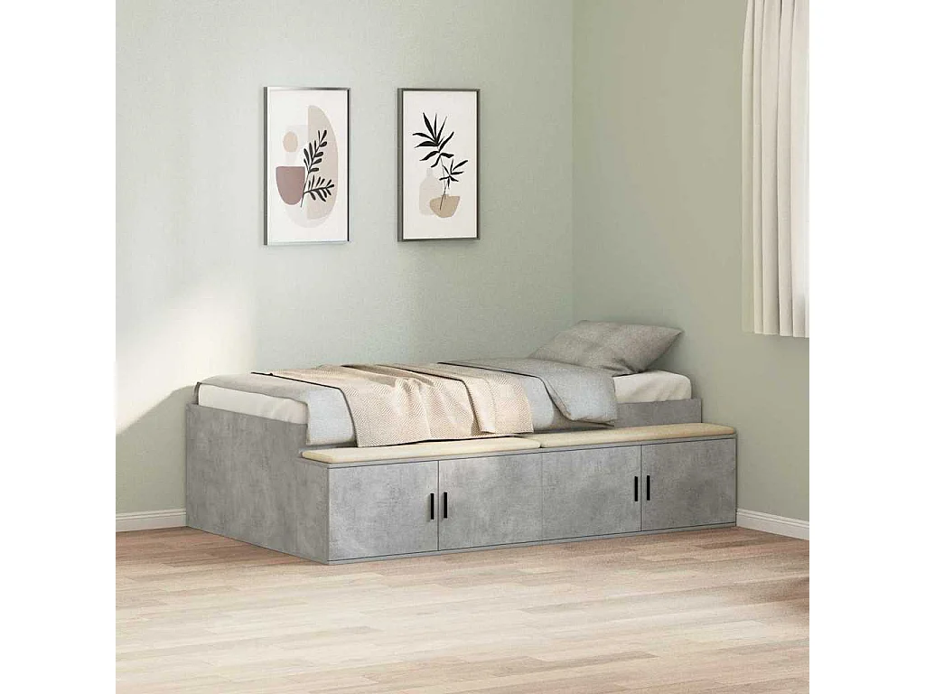 Lit simple | Lit adulte, enfant | Cadre de lit avec rangement Gris béton 100x200 cm