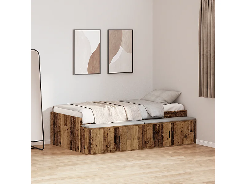 Lit simple | Lit adulte, enfant | Cadre de lit avec rangement Bois ancien 80x200 cm