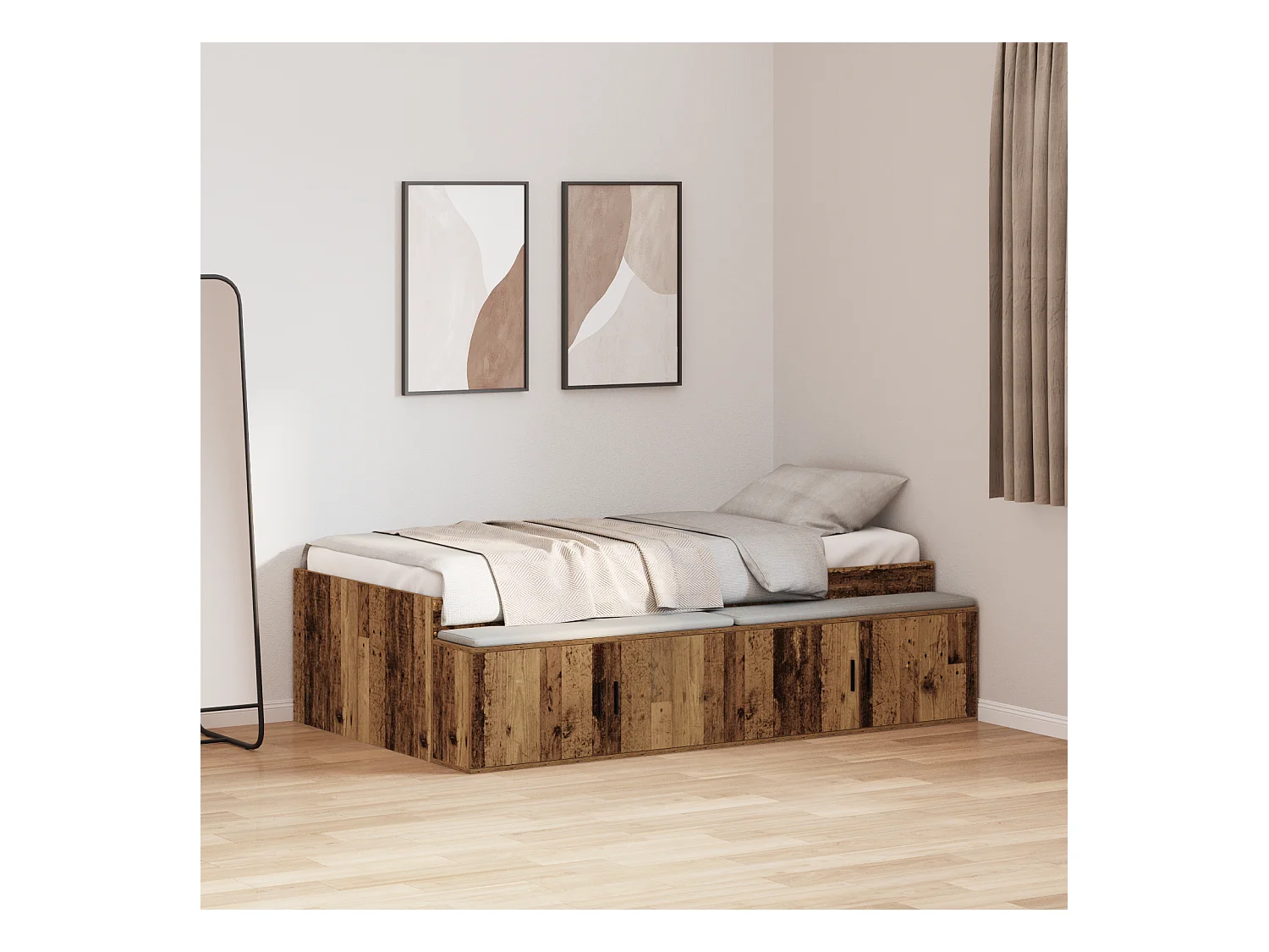 Lit simple | Lit adulte, enfant | Cadre de lit avec rangement Bois ancien 80x200 cm