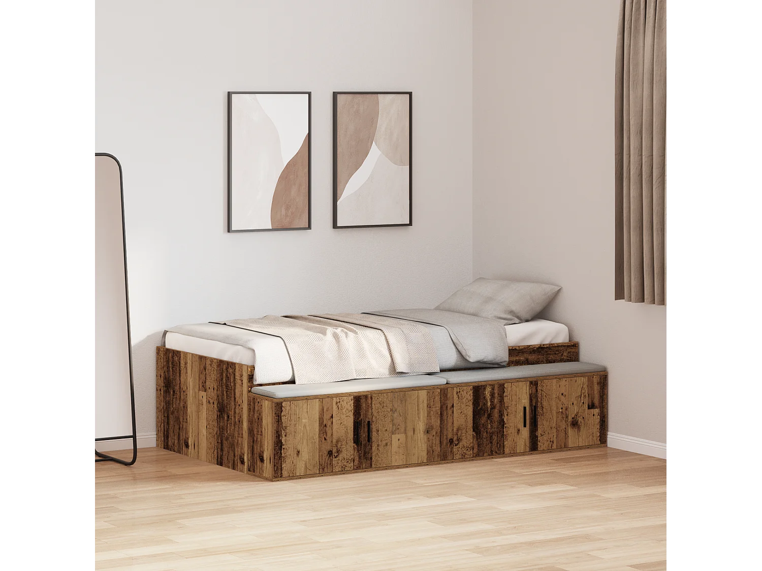 Lit simple | Lit adulte, enfant | Cadre de lit avec rangement Bois ancien 80x200 cm