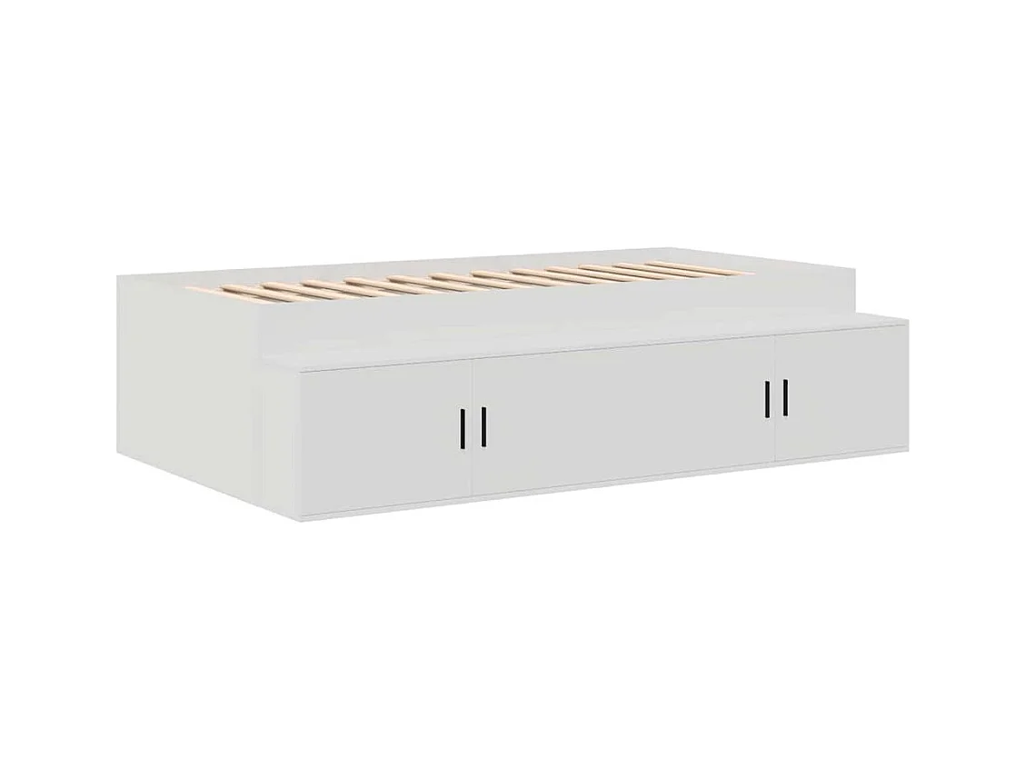 Lit simple | Lit adulte, enfant | Cadre de lit avec rangement Blanc 75x190 cm Bois d'ingénierie
