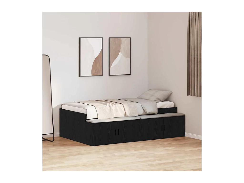 Lit simple | Lit adulte, enfant | Cadre de lit avec rangement Chêne noir 90x190 cm