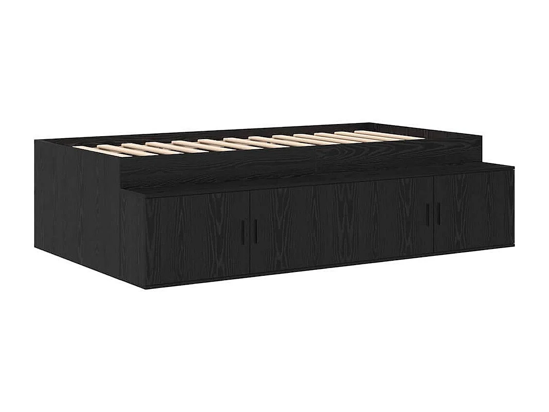 Lit simple | Lit adulte, enfant | Cadre de lit avec rangement Chêne noir 90x190 cm