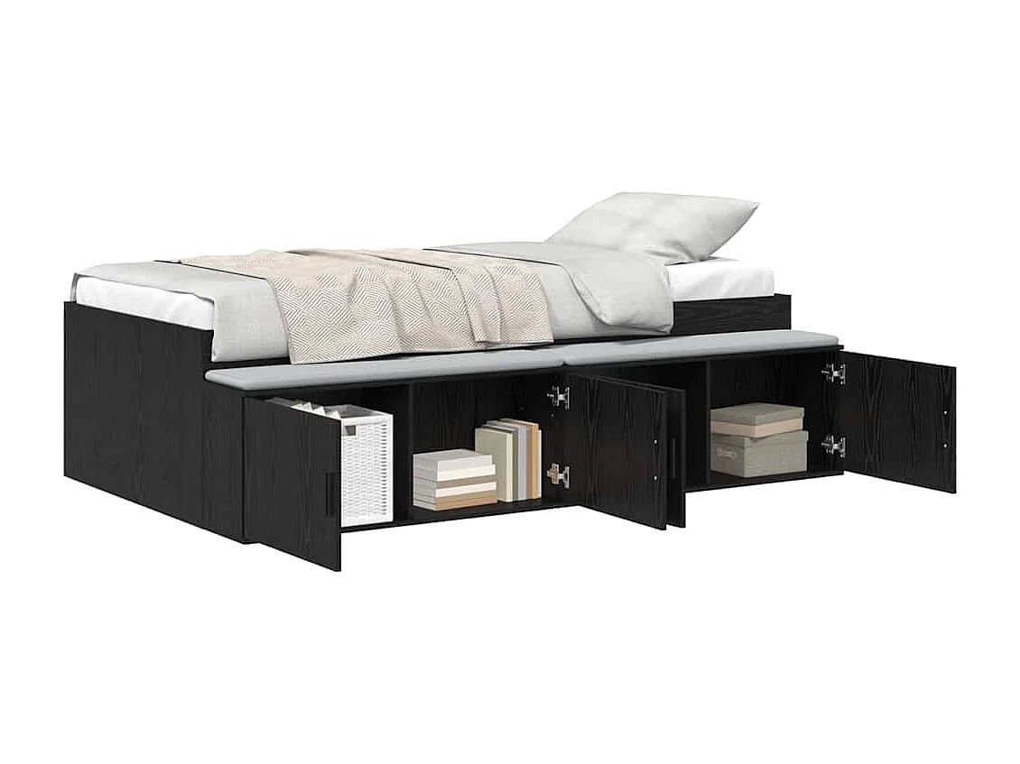 Lit simple | Lit adulte, enfant | Cadre de lit avec rangement Chêne noir 90x190 cm