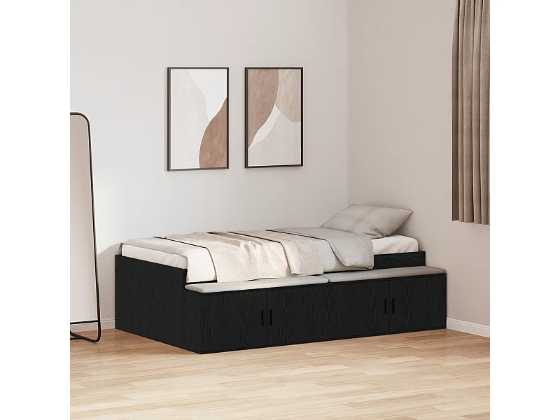 Lit simple | Lit adulte, enfant | Cadre de lit avec rangement Chêne noir 75x190 cm