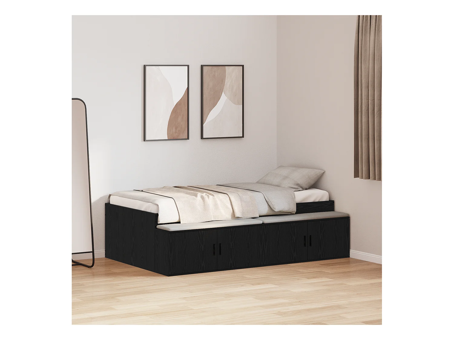 Lit simple | Lit adulte, enfant | Cadre de lit avec rangement Chêne noir 75x190 cm