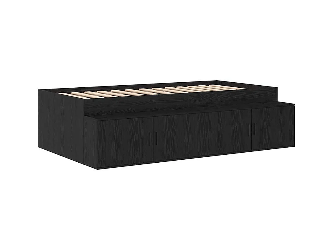 Lit simple | Lit adulte, enfant | Cadre de lit avec rangement Chêne noir 75x190 cm