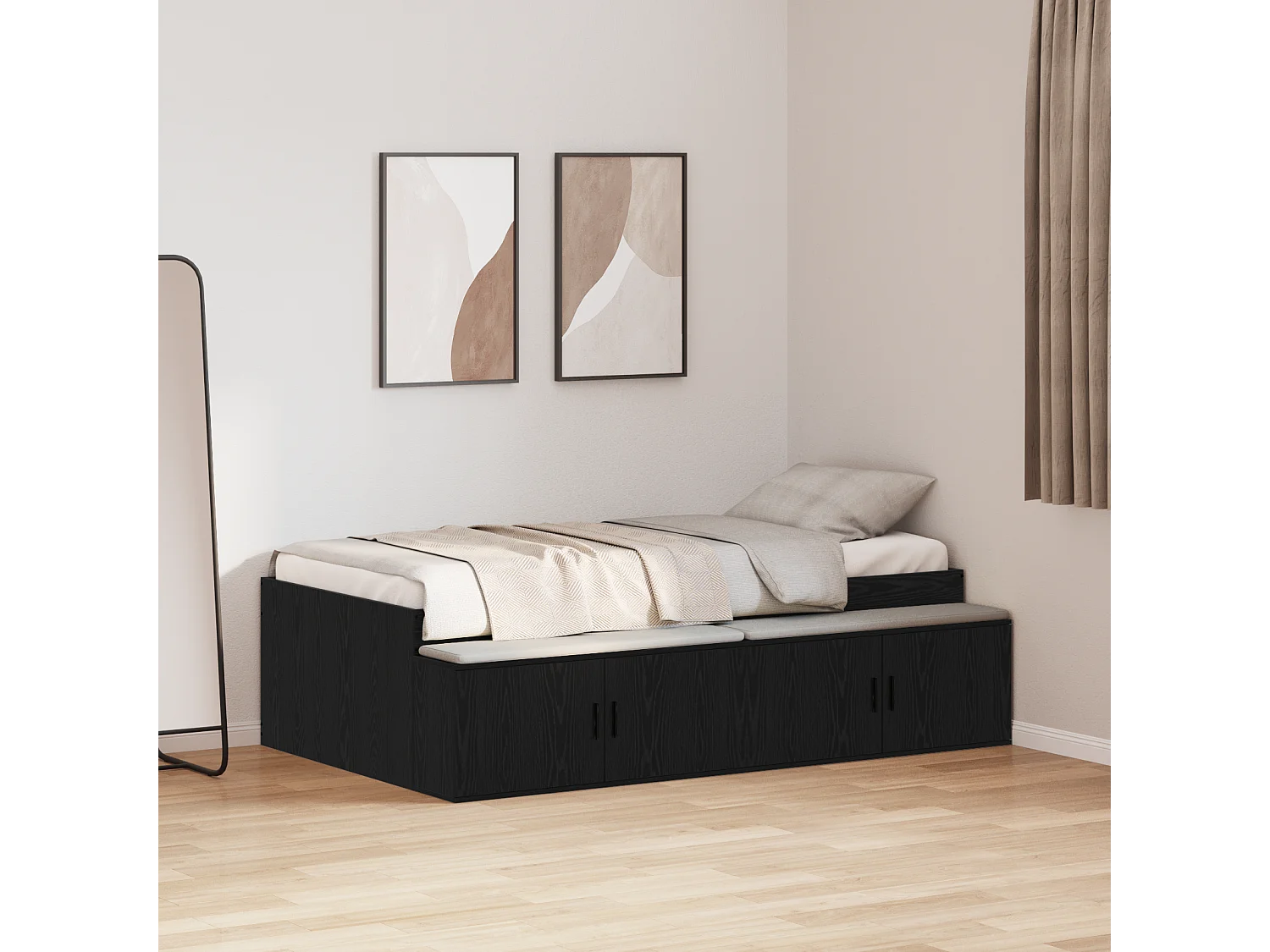 Lit simple | Lit adulte, enfant | Cadre de lit avec rangement Chêne noir 75x190 cm
