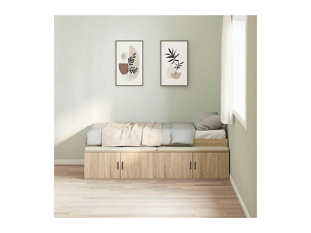 Lit simple | Lit adulte, enfant | Cadre de lit avec rangement Chêne sonoma 100x200 cm
