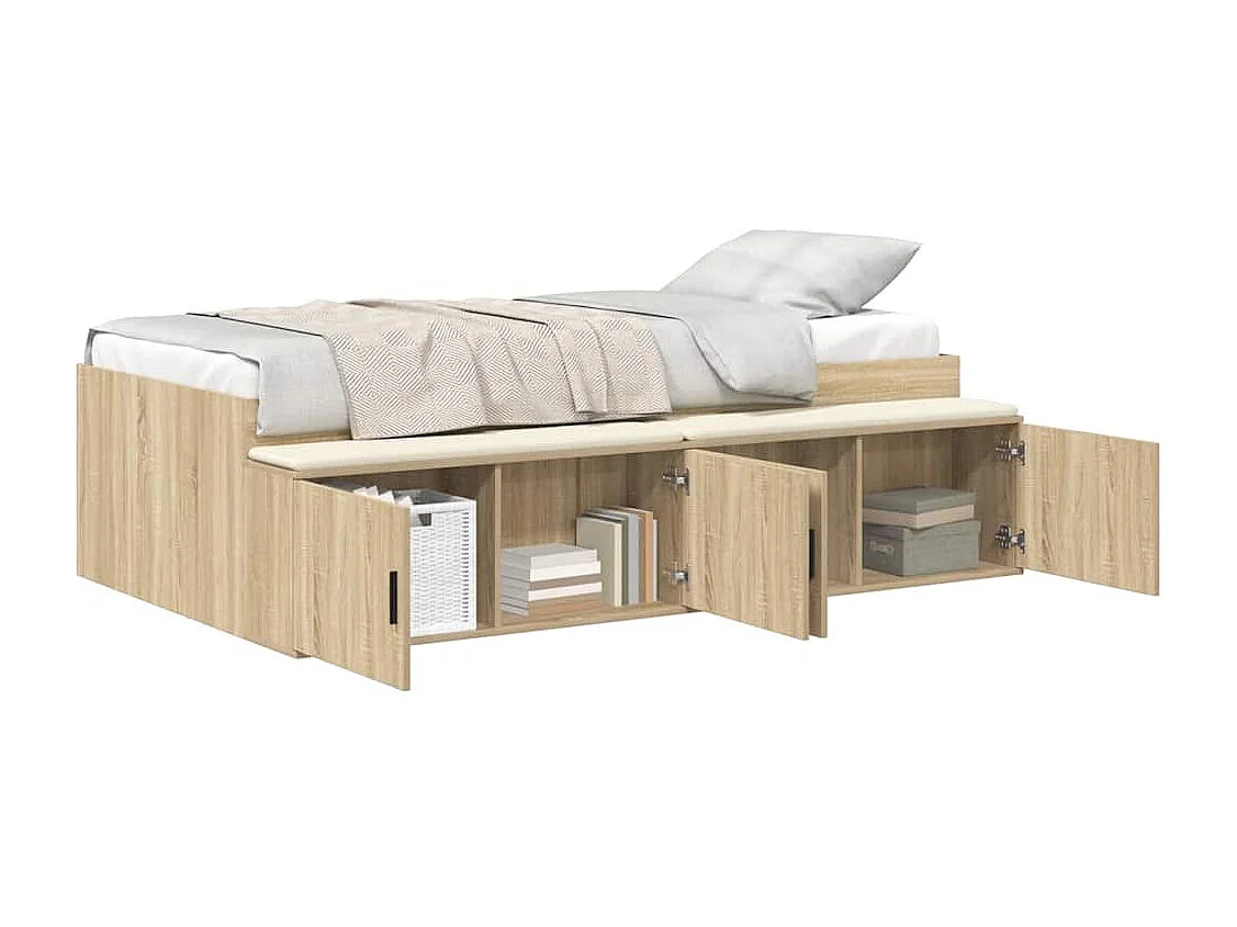 Lit simple | Lit adulte, enfant | Cadre de lit avec rangement Chêne sonoma 100x200 cm