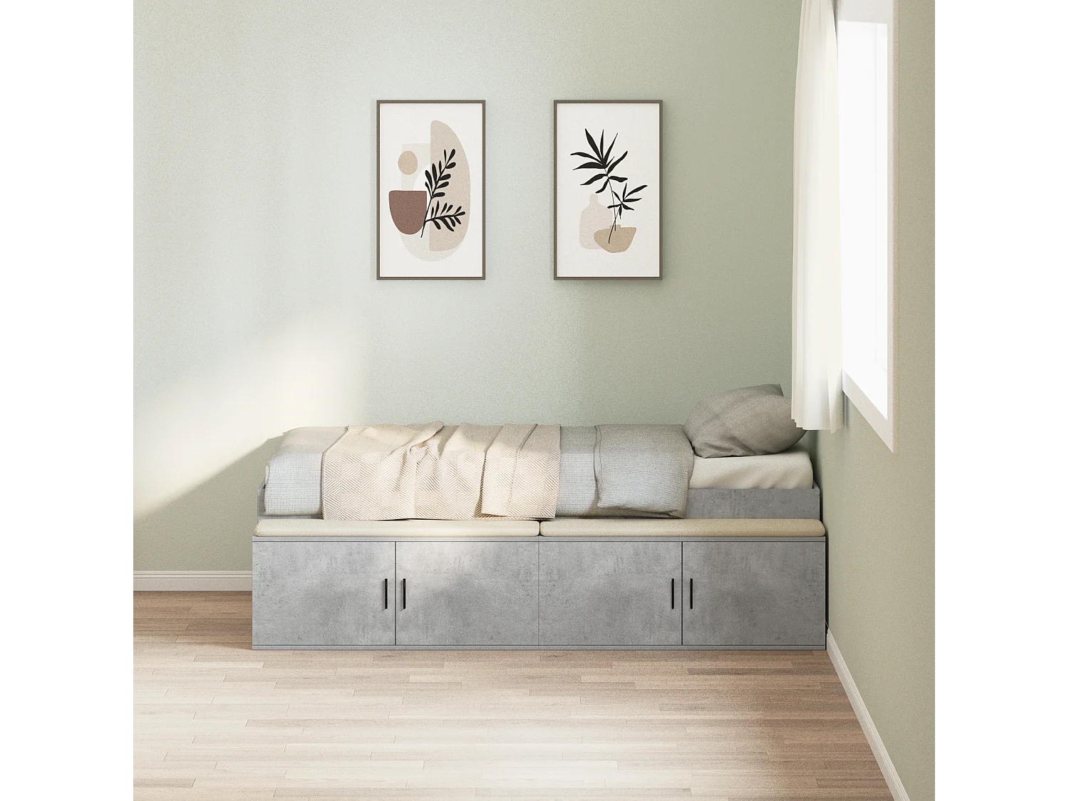 Lit simple | Lit adulte, enfant | Cadre de lit avec rangement Gris béton 90x200 cm