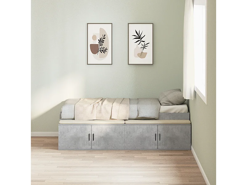 Lit simple | Lit adulte, enfant | Cadre de lit avec rangement Gris béton 90x200 cm