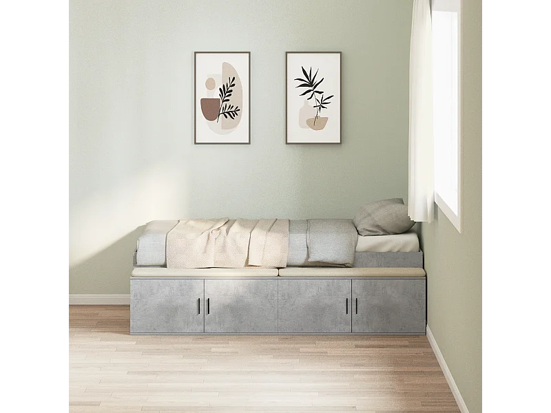 Lit simple | Lit adulte, enfant | Cadre de lit avec rangement Gris béton 90x200 cm