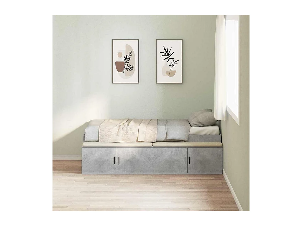 Lit simple | Lit adulte, enfant | Cadre de lit avec rangement Gris béton 75x190 cm