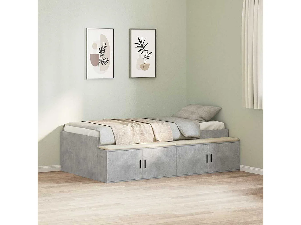 Lit simple | Lit adulte, enfant | Cadre de lit avec rangement Gris béton 75x190 cm