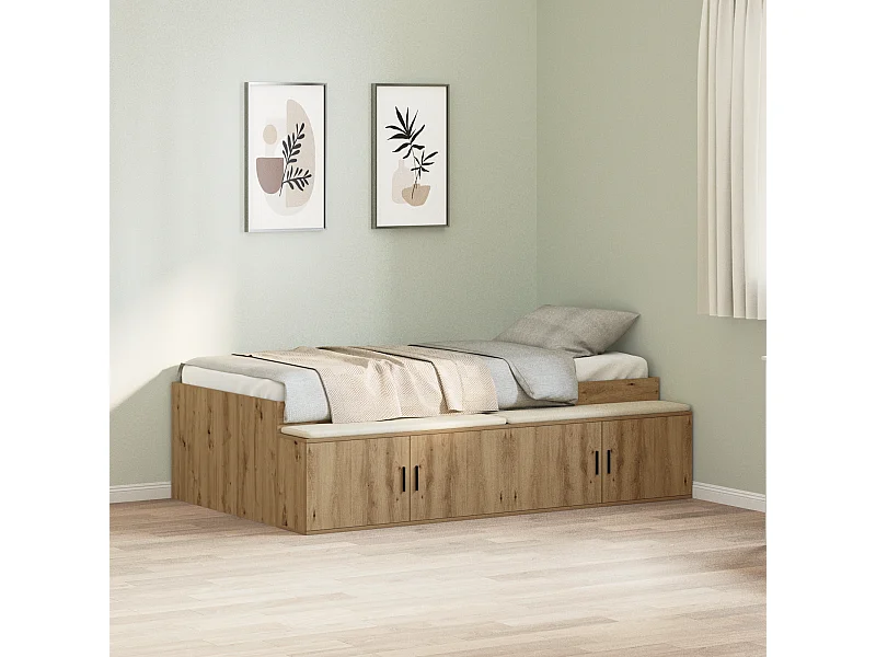 Lit simple | Lit adulte, enfant | Cadre de lit avec rangement chêne artisanal 90x200 cm