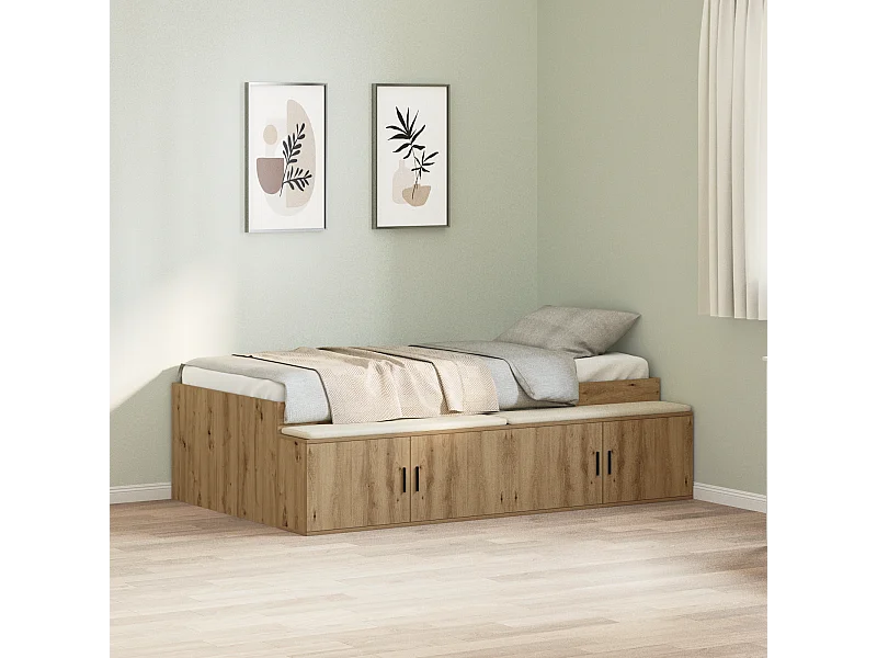 Lit simple | Lit adulte, enfant | Cadre de lit avec rangement chêne artisanal 90x200 cm