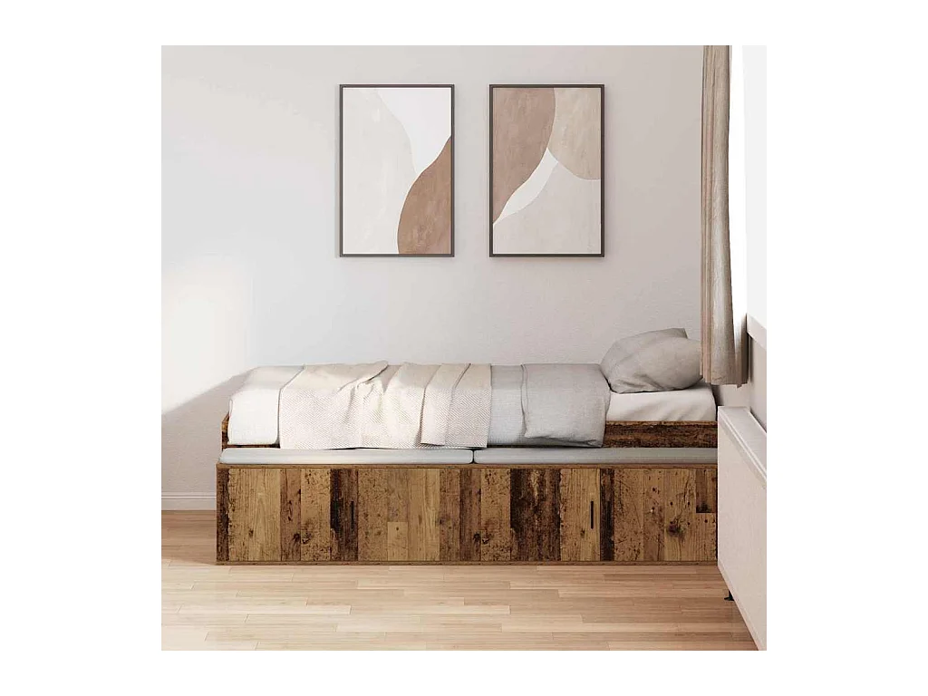 Lit simple | Lit adulte, enfant | Cadre de lit avec rangement Bois ancien 75x190 cm