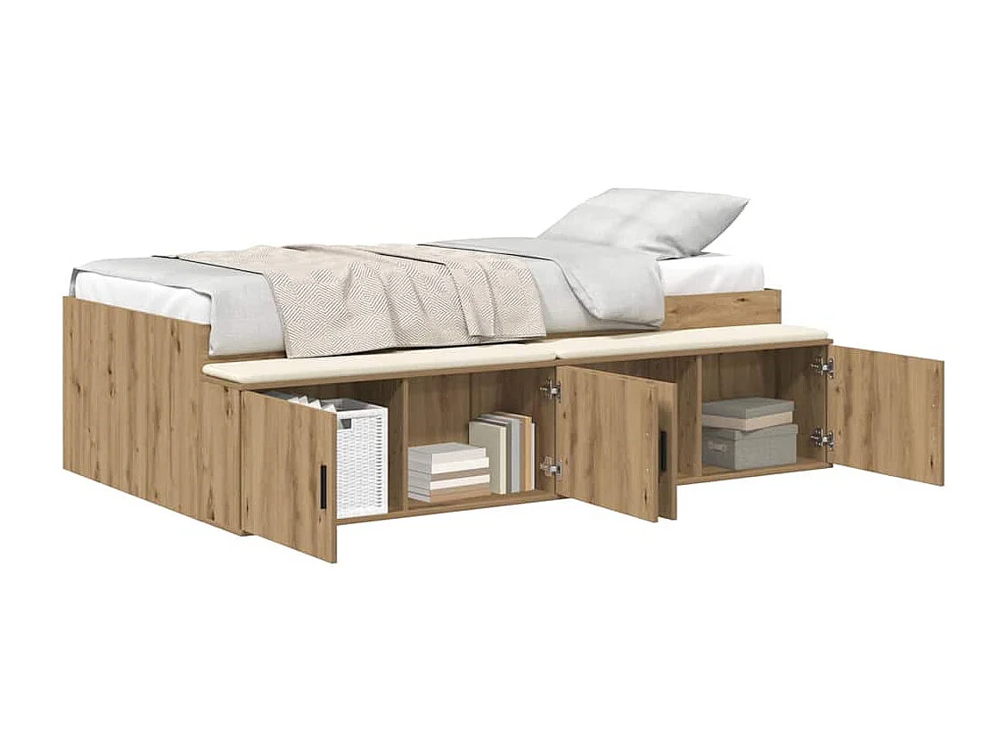 Lit simple | Lit adulte, enfant | Cadre de lit avec rangement chêne artisanal 80x200 cm