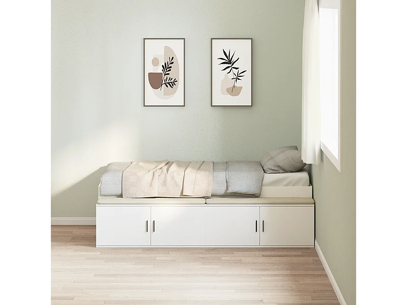 Lit simple | Lit adulte, enfant | Cadre de lit avec rangement avec stockage Blanc 100x200 cm