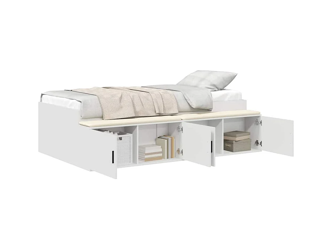 Lit simple | Lit adulte, enfant | Cadre de lit avec rangement avec stockage Blanc 100x200 cm