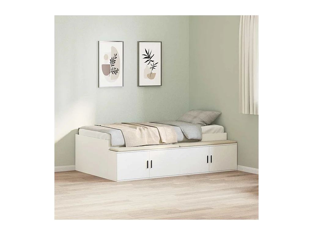Lit simple | Lit adulte, enfant | Cadre de lit avec rangement avec stockage Blanc 100x200 cm