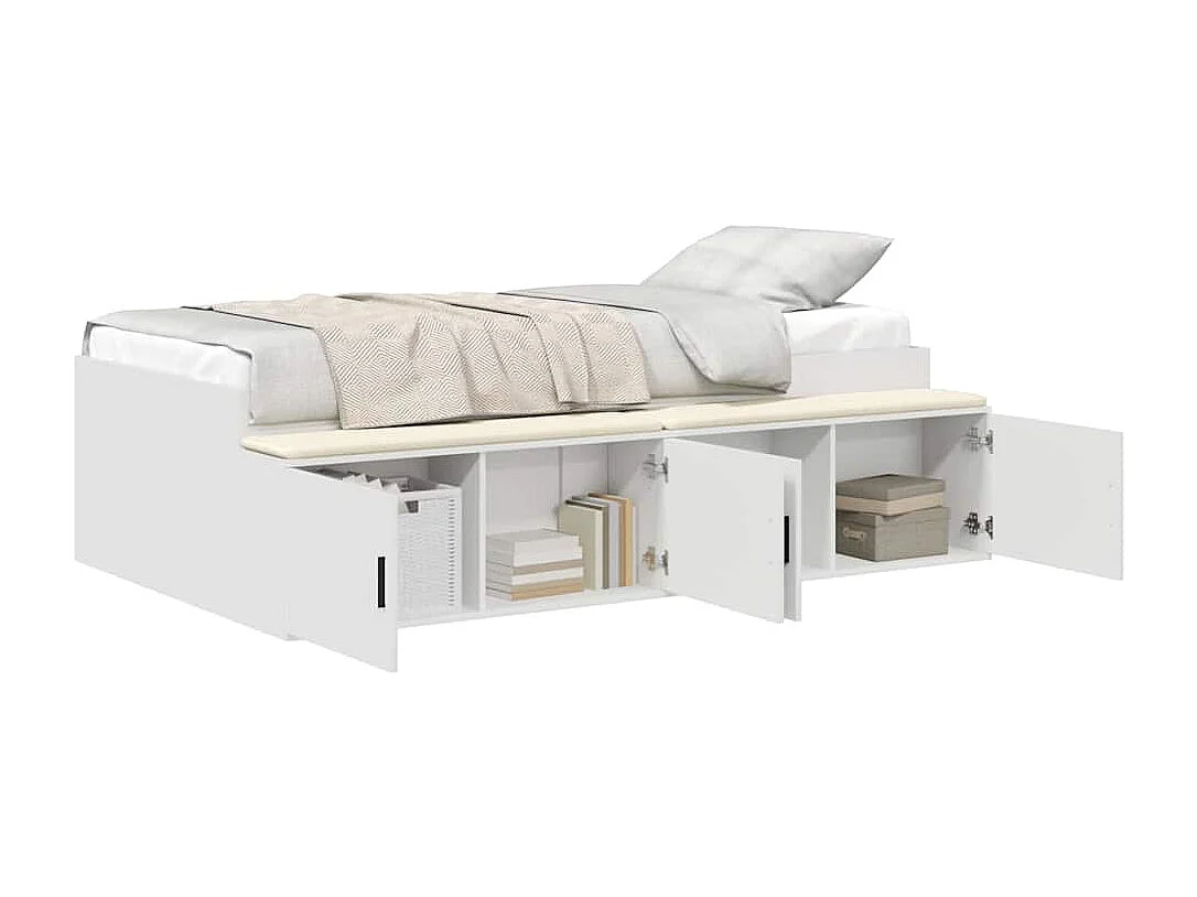 Lit simple | Lit adulte, enfant | Cadre de lit avec rangement avec stockage Blanc 100x200 cm